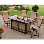 Hanover - Monaco 5PC High Dining Fire Pit: 4 Swivel Bar Chairs, 1 Fire Pit Bar Table - Tan/Bronze-United Backyard