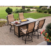 Hanover - Monaco 5PC High Dining Fire Pit: 4 Swivel Bar Chairs, 1 Fire Pit Bar Table - Tan/Bronze-United Backyard