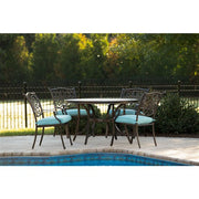 Hanover - Monaco 5pc: 4 Cush Dining Chairs, 51" Round Tile Top Table - Blue/Tile-United Backyard