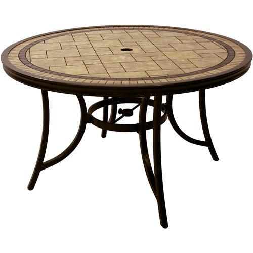 Hanover - Monaco 5pc: 4 Cush Dining Chairs, 51" Round Tile Top Table - Blue/Tile-United Backyard