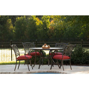 Hanover - Monaco 5pc: 4 Cush Dining Chairs, 51" Round Tile Top Table - Red/Tile-United Backyard
