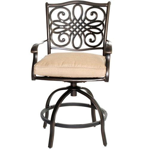Hanover - Monaco 5pc: 4 Cush Sling Swivel Center Height Chairs, 56" Round Tile Table-United Backyard