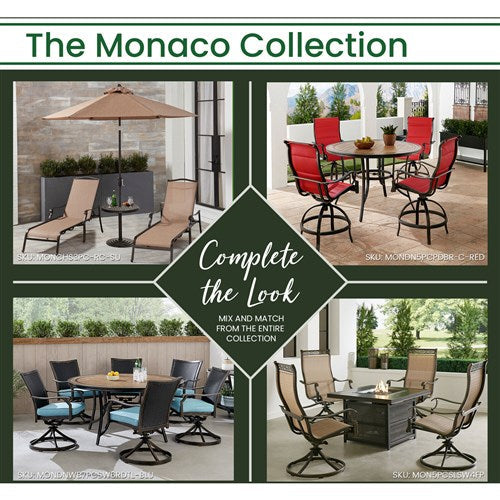 Hanover - Monaco 5pc: 4 Cush Sling Swivel Center Height Chairs, 56" Round Tile Table-United Backyard