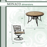 Hanover - Monaco 5pc: 4 Cush Sling Swivel Rockers, 51" Round Tile Top Table - Tan Sling/Tile-United Backyard
