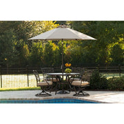 Hanover - Monaco 5pc: 4 Cush Swivel Rockers, 51" Round Tile Top Table, Umbrella - Tan/Tile-United Backyard