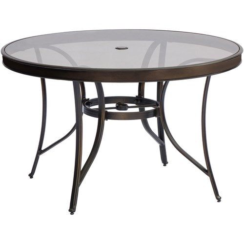 Hanover - Monaco 5pc: 4 Sling Dining Chairs, 48" Round Glass Top Table - Tan Sling/Glass-United Backyard