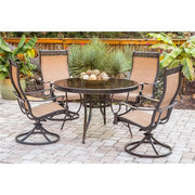 Hanover - Monaco 5pc: 4 Sling Swivel Rockers, 48" Round Glass Top Table - Tan Sling/Glass-United Backyard