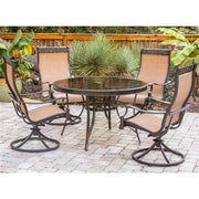Hanover - Monaco 5pc: 4 Sling Swivel Rockers, 48" Round Glass Top Table - Tan Sling/Glass-United Backyard