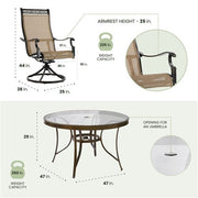 Hanover - Monaco 5pc: 4 Sling Swivel Rockers, 48" Round Glass Top Table - Tan Sling/Glass-United Backyard
