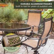 Hanover - Monaco 5pc: 4 Sling Swivel Rockers, 48" Round Glass Top Table - Tan Sling/Glass-United Backyard