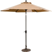 Hanover - Monaco 5pc: 4 Sling Swivel Rockers, 48" Round Glass Top Table, Umbrella, Base - Tan Sling/Glass-United Backyard