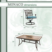 Hanover - Monaco 7pc: 4 Cush Dining Chairs, 2 Cush Swivel Chairs, 40x68" Tile Top Table - Blue/Tile-United Backyard