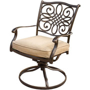 Hanover - Monaco 7pc: 4 Cush Dining Chairs, 2 Cush Swivel Chairs, 40x68" Tile Top Table - Tan/Tile-United Backyard