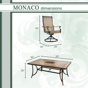 Hanover - Monaco 7pc: 4 Cush Dining Chairs, 2 Cush Swivel Chairs, 40x68" Tile Top Table - Tan/Tile-United Backyard