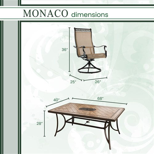 Hanover - Monaco 7pc: 4 Cush Dining Chairs, 2 Cush Swivel Chairs, 40x68" Tile Top Table - Tan/Tile-United Backyard