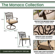 Hanover - Monaco 7pc: 4 Cush Dining Chairs, 2 Cush Swivel Chairs, 40x68" Tile Top Table - Tan/Tile-United Backyard