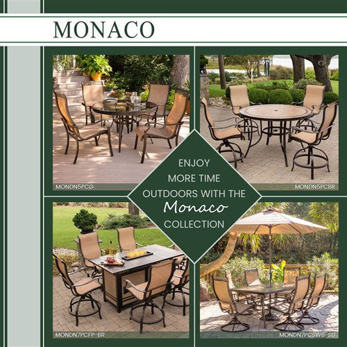 Hanover - Monaco 7pc: 4 Cush Dining Chairs, 2 Cush Swivel Chairs, 40x68" Tile Top Table - Tan/Tile-United Backyard