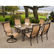 Hanover - Monaco 7pc: 4 Sling Dining Chairs, 2 Sling Swivel Rockers, 40x68" Tile Table - Tan Sling/Tile-United Backyard