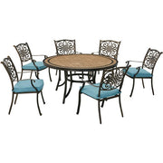Hanover - Monaco 7pc: 6 Cush Stationary Chairs, 60" Round Tile Table - Blue/Bronze-United Backyard