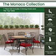 Hanover - Monaco 7pc: 6 Cush Stationary Chairs, 60" Round Tile Table - Red/Bronze-United Backyard