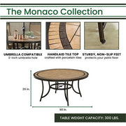 Hanover - Monaco 7pc: 6 Cush Stationary Chairs, 60" Round Tile Table - Tan/Bronze-United Backyard