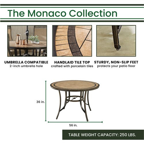 Hanover - Monaco 7pc: 6 Cush Swivel Counter Height Chairs, 56" Rnd Tile Table-United Backyard
