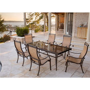Hanover - Monaco 7pc: 6 Sling Dining Chairs, 42x84" Glass Top Table - Tan Sling/Glass-United Backyard