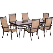 Hanover - Monaco 7pc: 6 Sling Dining Chairs, 42x84" Glass Top Table - Tan Sling/Glass-United Backyard