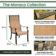 Hanover - Monaco 7pc: 6 Sling Dining Chairs, 60" Round Tile Table, Umbrella, Base - Tan/Bronze-United Backyard