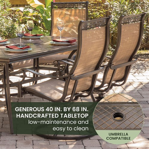 Hanover - Monaco 7pc: 6 Sling Swivel Rockers, 40x68" Tile Top Table - Tan/Tile-United Backyard