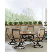 Hanover - Monaco 7pc: 6 Sling Swivel Rockers, 60" Round Tile Table - Tan/Bronze-United Backyard