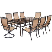 Hanover - Monaco 9pc: 6 Sling Dining Chairs, 2 Sling Swivel Rockers, 42x84" Gls Table - Tan Sling/Glass-United Backyard