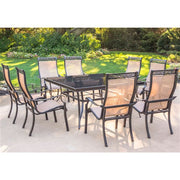 Hanover - Monaco 9pc: 8 Sling Chairs, 60" Square Glass Top Table - Tan Sling/Glass-United Backyard