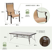 Hanover - Monaco 9pc: 8 Sling Dining Chairs, 42x84" Glass Top Table - Tan Sling/Glass-United Backyard