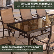 Hanover - Monaco 9pc: 8 Sling Dining Chairs, 42x84" Glass Top Table - Tan Sling/Glass-United Backyard