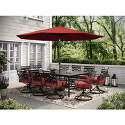 Hanover - Montclair 11pc: 10 Swivel Rockers, 60"x84" Rectangle Dining Table - Chili Red/Brown-United Backyard