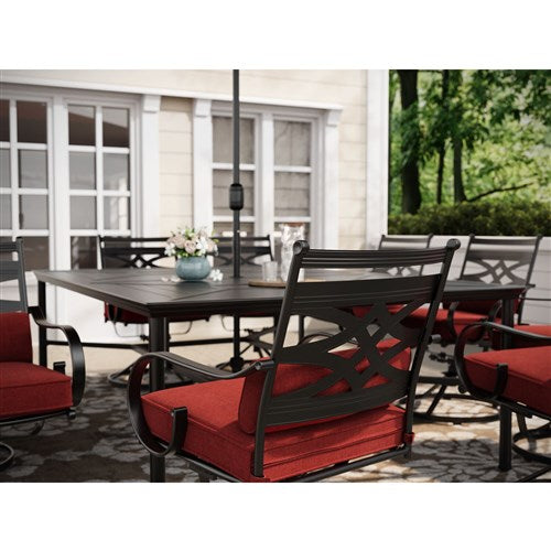 Hanover - Montclair 11pc: 10 Swivel Rockers, 60"x84" Rectangle Dining Table - Chili Red/Brown-United Backyard