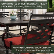 Hanover - Montclair 11pc: 10 Swivel Rockers, 60"x84" Rectangle Dining Table - Chili Red/Brown-United Backyard