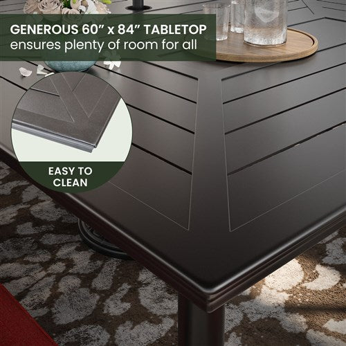 Hanover - Montclair 11pc: 10 Swivel Rockers, 60"x84" Rectangle Dining Table - Chili Red/Brown-United Backyard