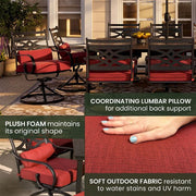 Hanover - Montclair 11pc: 10 Swivel Rockers, 60"x84" Rectangle Dining Table - Chili Red/Brown-United Backyard