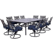 Hanover - Montclair 11pc: 10 Swivel Rockers, 60"x84" Rectangle Dining Table - Navy/Brown (MCLRDN11PCSW10-NVY)-United Backyard