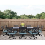 Hanover - Montclair 11pc: 10 Swivel Rockers, 60"x84" Rectangle Dining Table - Ocean Blue/Brown-United Backyard