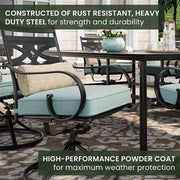 Hanover - Montclair 11pc: 10 Swivel Rockers, 60"x84" Rectangle Dining Table - Ocean Blue/Brown-United Backyard