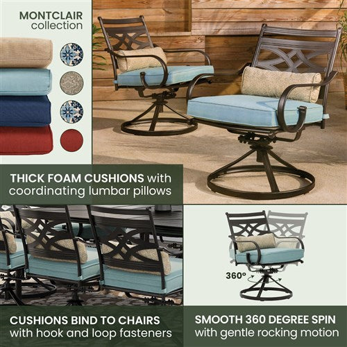 Hanover - Montclair 11pc: 10 Swivel Rockers, 60"x84" Rectangle Dining Table - Ocean Blue/Brown-United Backyard