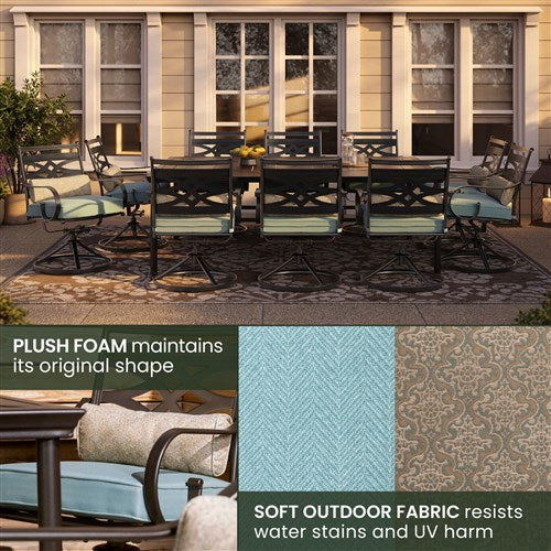 Hanover - Montclair 11pc: 10 Swivel Rockers, 60"x84" Rectangle Dining Table - Ocean Blue/Brown-United Backyard