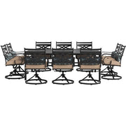 Hanover - Montclair 11pc: 10 Swivel Rockers, 60"x84" Rectangle Dining Table - Tan/Brown-United Backyard