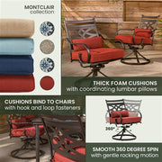 Hanover - Montclair 11pc: 10 Swivel Rockers, 60"x84" Table, Umbrella, Base - Chili Red/Brown-United Backyard