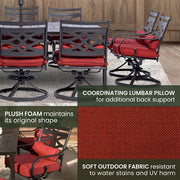 Hanover - Montclair 11pc: 10 Swivel Rockers, 60"x84" Table, Umbrella, Base - Chili Red/Brown-United Backyard