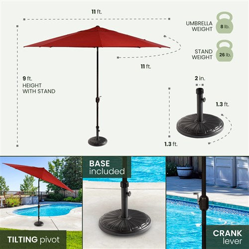 Hanover - Montclair 11pc: 10 Swivel Rockers, 60"x84" Table, Umbrella, Base - Chili Red/Brown-United Backyard
