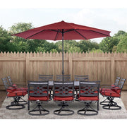 Hanover - Montclair 11pc: 10 Swivel Rockers, 60"x84" Table, Umbrella, Base - Chili Red/Brown-United Backyard